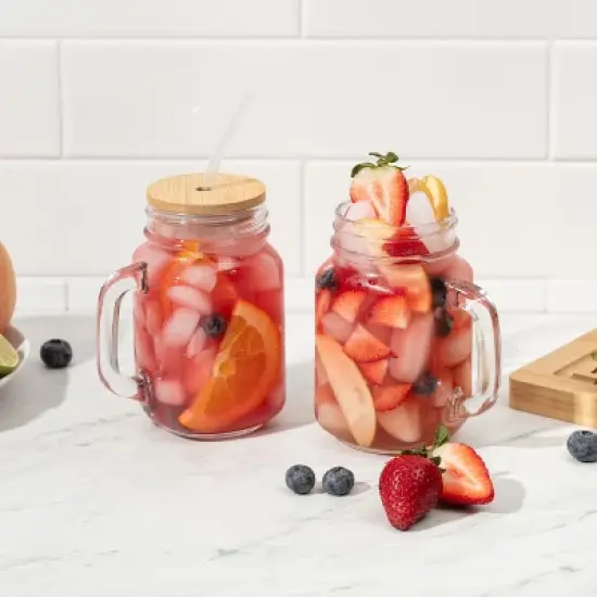 4PC Glass Jars with Bamboo Lids and Straw, 16oz Mason Jar Drinking Glasses &ndash; Reusable Tumbler Set for Cold Beverages image {1}