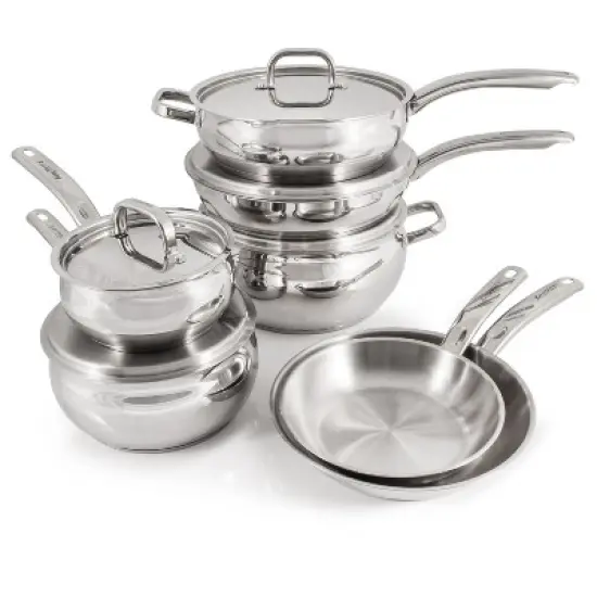 BergHOFF 12Pc 18/10 Stainless Steel Cookware Set with Stainless Steel Lid, Belly Shape image {4}