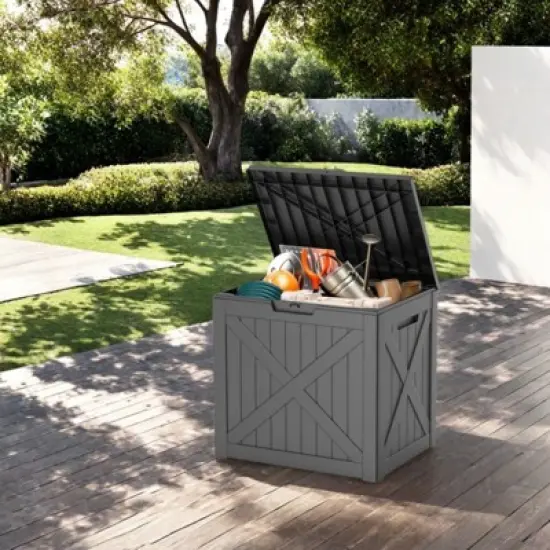 DSVIMOY Deck Boxes, 2-Piece 32 Gal Outdoor Storage Deck Box, Small Patio Storage Bin for Garden Tools, Black, 22.09"*17.09"*20.87" image {3}