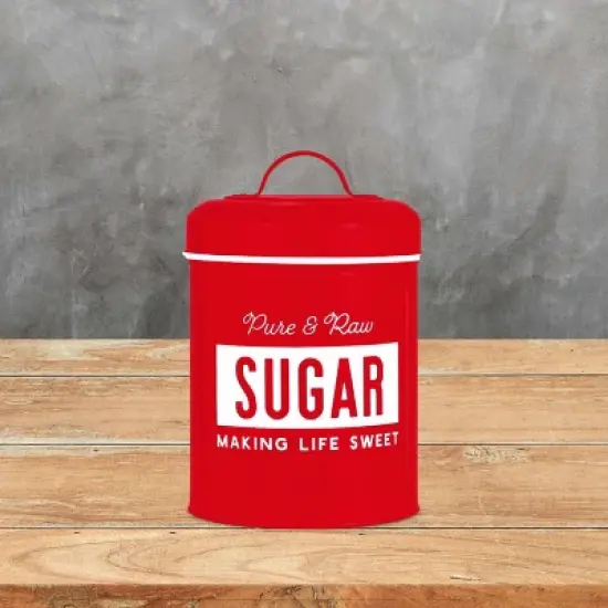 Amici Home Life is Sweet Metal Sugar Canister, Red with White Accents, Sealed Storage Container for Sugar, Baking Supplies, and More image {4}
