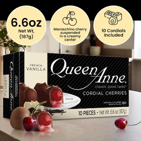 Queen Anne French Vanilla Milk Chocolate Covered Cordial Cherries | 6.6 oz | 10 Piece Gift Boxes | Whole Cherry Sweet Creamy Fruity Flavor image {3}