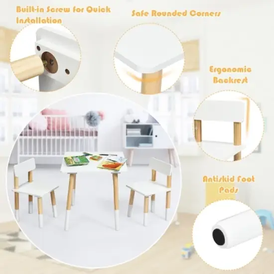 Costway Kids Wooden Table & 2 Chairs Set Children Activity Table Set image {6}