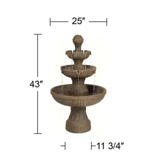John Timberland Ravenna Rustic 3 Tier Weathered Stone Cascading Outdoor Floor Water Fountain 43" for Yard Garden Patio Home Deck Porch House Exterior image {6}
