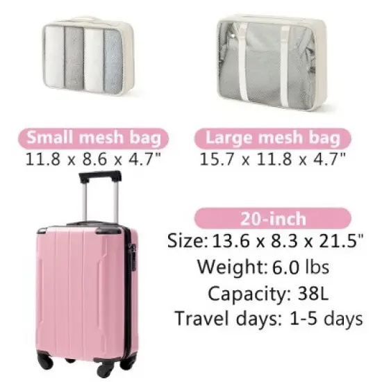 Luupatchy 20 inches Hardshell Carry-On Luggage,with 2 Packing Cubes, Pink image {4}
