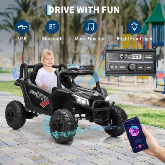 12V Kids UTV Ride-On Truck w/ Remote, 4WD/2WD Switch, Spring Suspension, EVA Tires, Bluetooth & LED Lights for Ages 3-8 image {5}