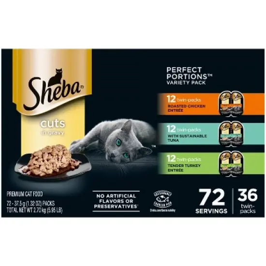 Sheba Perfect Portions Cuts in Chicken, Seafood, Turkey, Tuna and Gravy Flavor Variety Pack Wet Cat Food - 2.6oz/36ct image {14}