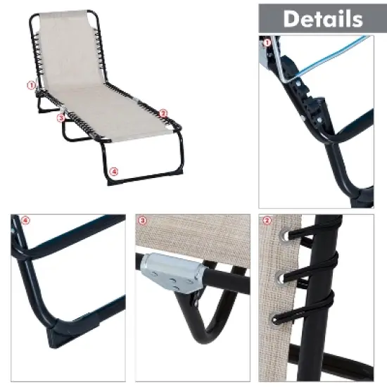 Outsunny Outdoor Folding Chaise Lounge Chair Portable Lightweight Reclining Garden Sun Lounger with 4-Position Adjustable Backrest for Patio, Deck, and Poolside image {4}