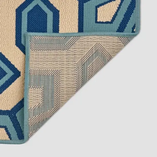 8' x 11' Tegan Geometric Outdoor Rug Ivory/Blue - Christopher Knight Home image {3}