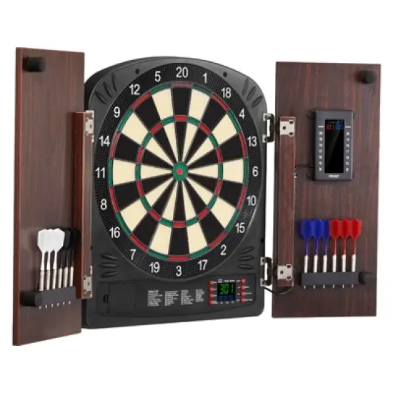 VEVOR Dartboard and Cabinet Set, Ready-to-Play Bundle Dartboard Cabinet Set, Hideaway Cabinet Features Electronic Scoring, Brown image {8}