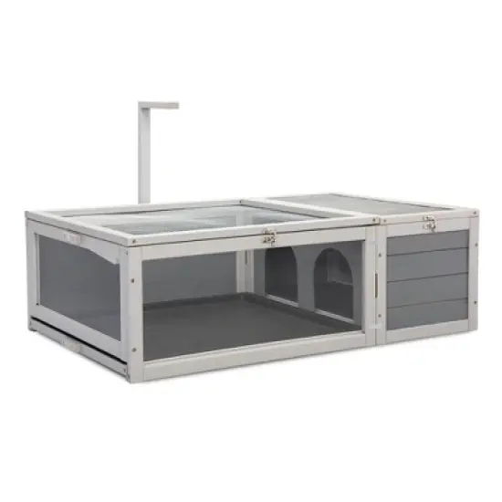 DOMETOUR Tortoise House Wooden Turtle Habitat with Removable Top and Tray for Indoors and Outdoors Gray image {1}