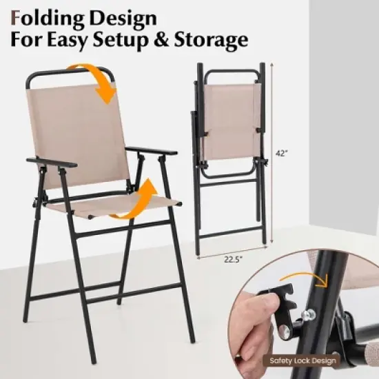 Costway 3PCS Patio Bistro Set Folding Chairs Round Bar Table with 1.6'' Umbrella Hole Yard image {8}