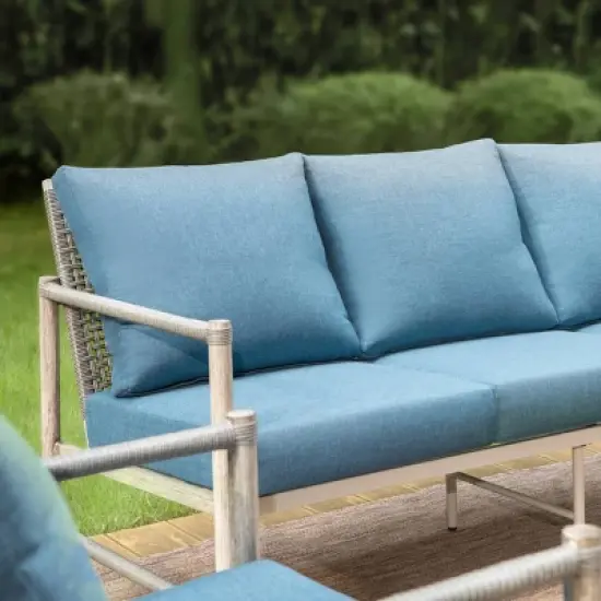 Captiva Designs Coastal 4pc Patio Steel and Rattan Fire Pit Set with Cushions image {6}