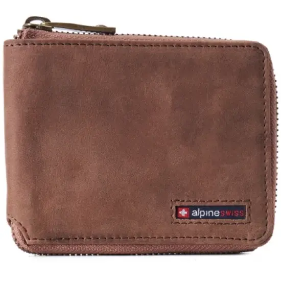 Alpine Swiss Logan Mens RFID Safe Zip Around Wallet Cowhide Leather Zipper Bifold with Gift Box image {11}