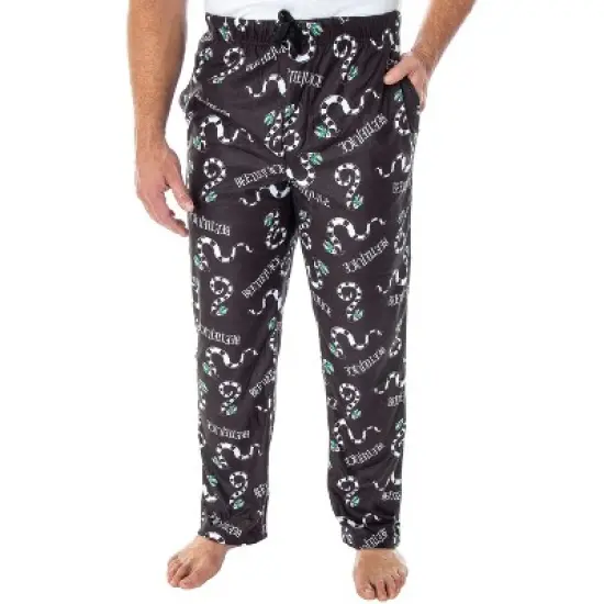 Beetlejuice Men's Allover Sandworm Pattern Lounge Sleep Pajama Pants Black image {6}