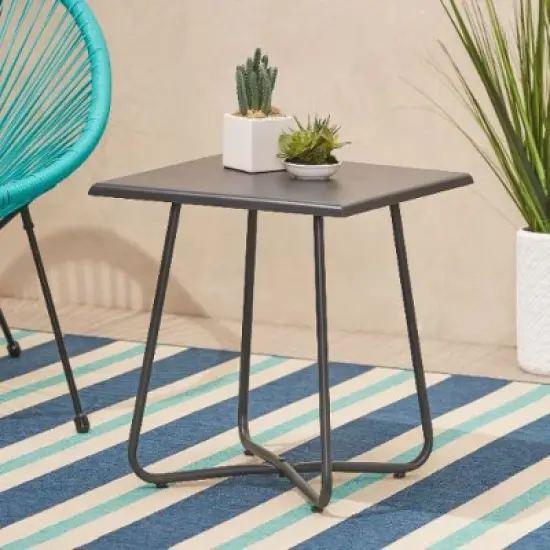 CAVINAS Outdoor Accent Table with Contemporary Symmetrical Design, Patio Side Table with X-Shaped Crossing Legs, Modern Steel Outdoor End Table image {8}