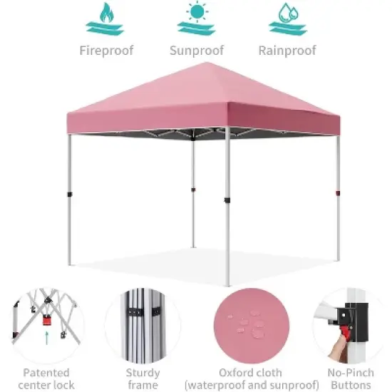 10 x 10 Pop Up Canopy, Beach Tent 3 Adjustable Heights, Easy Up Sun Shade w/ Wheeled Carry Bag, Outdoor Portable Shelter for Events, Parties, Camping image {4}