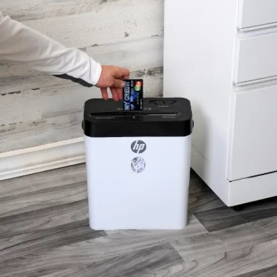 HP Inc. LC8 8-Sheet Crosscut Manual-Feed Paper Shredder with Basket, White (91011B) image {3}