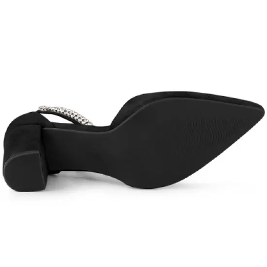 Allegra K Women's Pointed Toe Rhinestone Ankle Strap Chunky Heels Pumps image {4}