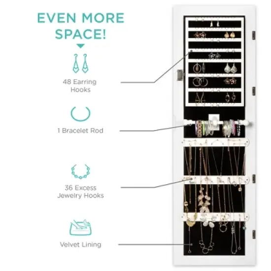 Best Choice Products 6-Tier Standing Mirror Lockable Storage Organizer Cabinet Armoire w/ LED Lights image {2}