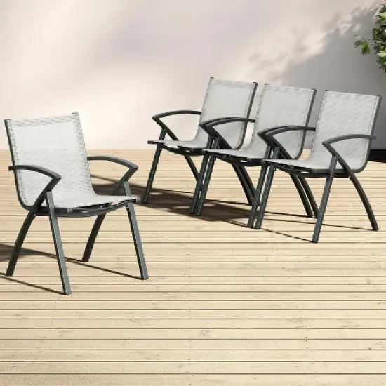 Aluminum Outdoor Dining Chairs with Quick-Dry Textilene Mesh, Ergonomic Support for Patio, Poolside image {8}