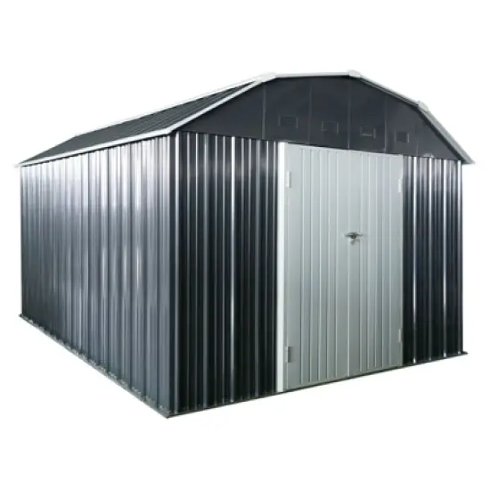 10 ft x 12 ft Outdoor Metal Storage Shed with Arch Roof with Lockable Doors for Backyard Garden Patio Lawn, Black image {4}