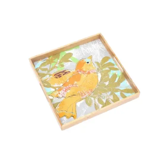 SEVOBAL Serving Platters Artisan Wooden Pretty Bird Tray, Vibrant Handcrafted Serving Platter for Entertaining, Multicolored, 14.57"*14.57"*1.57" image {5}