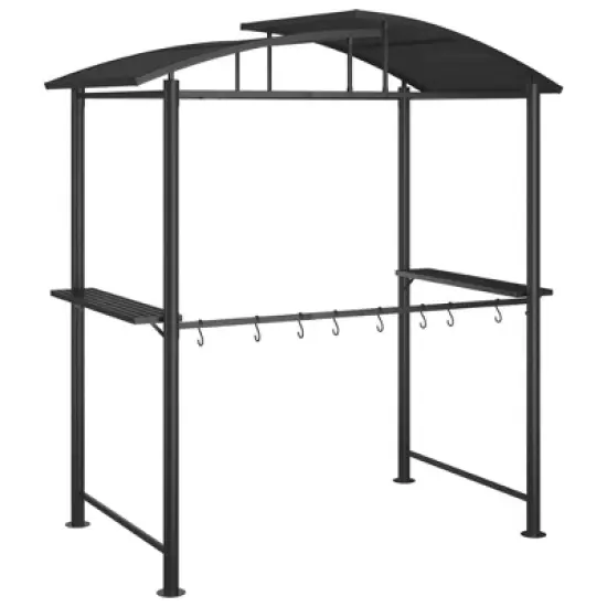 vidaXL Steel BBQ Gazebo with Side Shelves - Anthracite, Ideal for Barbeque Sessions During Sunny & Rainy Days, Durable Build 82.7"x44.9"x90.6" image {4}