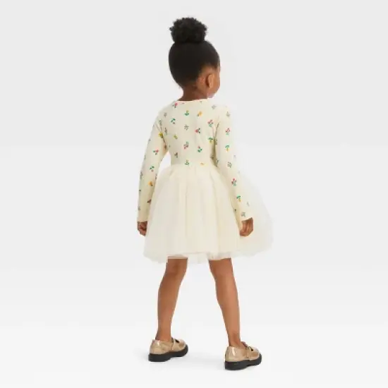 Toddler Girls' Floral Long Sleeve Knit Tulle Dress - Cat & Jack&trade; Off-White image {1}