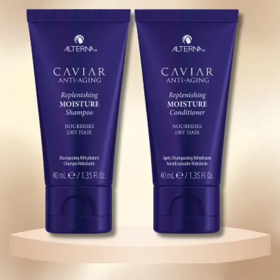 Alterna Caviar Sulfate-Free Moisture Shampoo & Conditioner (1.35 oz) Travel Size Duo Set - Restores Shine, Reduced Breakage image {1}