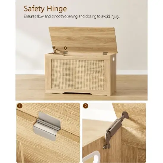 USIKEY 39.4&rdquo; Storage Chest, Toy Box with 2 Safety Hinges, Rattan Storage Bench with Storage, Toy Chest for Bedroom, image {6}