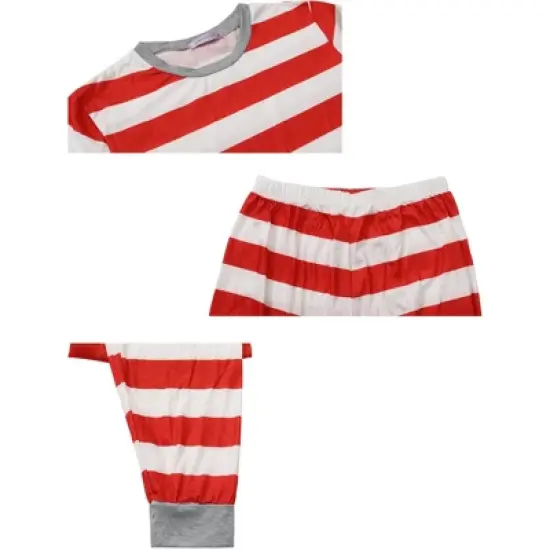 cheibear Striped Winter Xmas Christmas Family Matching Sleepwear Set Red-Stripes image {4}