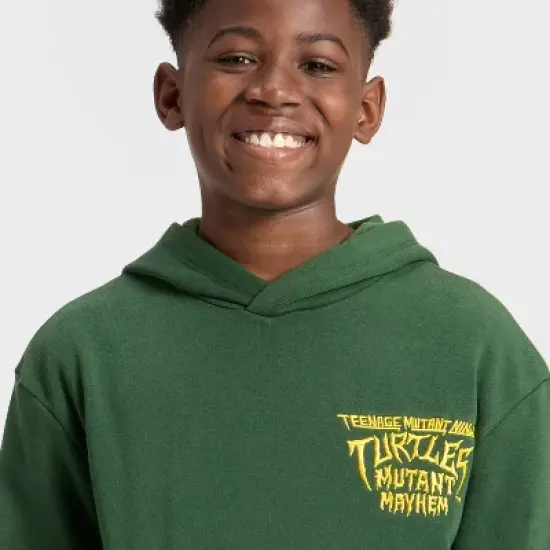 Boys' Teenage Mutant Ninja Turtles Battle Tycoon Front and Back Graphic Hooded Sweatshirt - Green image {2}