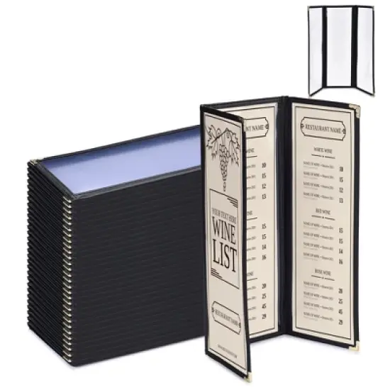 WeChef 30 Pcs 4.25 x 14" Restaurant Menu Covers 3 Page 6 View Trifold Menu Holders for Wine List Drink Bar Cafe Hotel image {9}