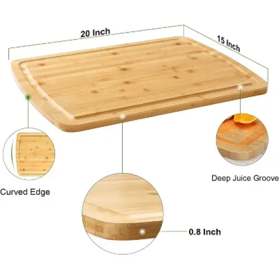 Bamboo Cutting Board, Extra Large Reversible Chopping Board for Kitchen, Stove Top Cover, Perfect for Meat, Vegetables and Cheese, Knife-Friendly image {1}
