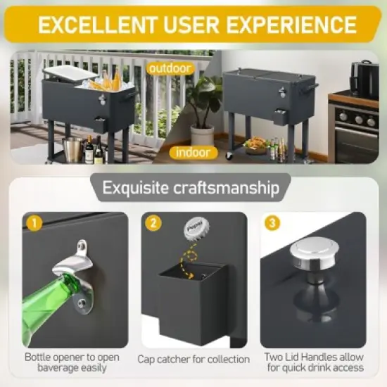 Karl Home 80 QT Dary Gray Patio Cooler Cart image {1}