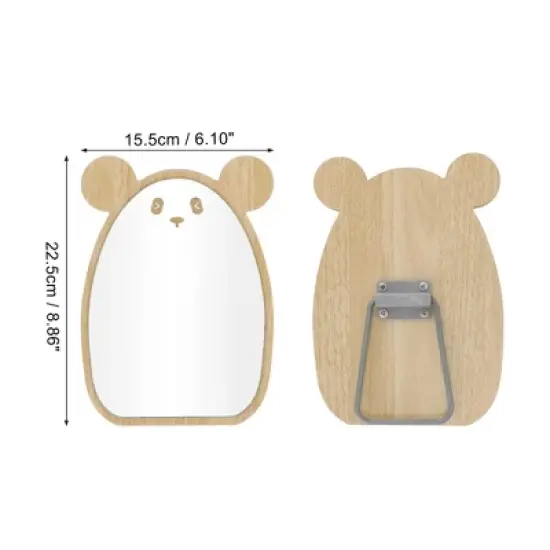 Unique Bargains Cartoon Panda Desktop Cosmetic Mirror Wood Color 1 Pc image {1}