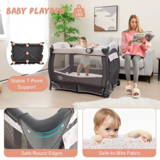 Infans 4 in 1 Portable Pack & Play Foldable Baby Bassinet with Mattress Carrying Bag image {6}