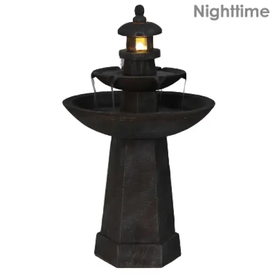 Sunnydaze 40"H Electric Polyresin 2-Tiered Pagoda Outdoor Water Fountain with LED Light image {2}
