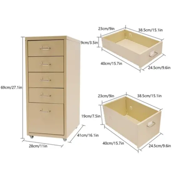 YIYIBYUS Metal File Storage Cabinet with 5 Drawers, Vertical Filing Cabinets with Wheels image {2}
