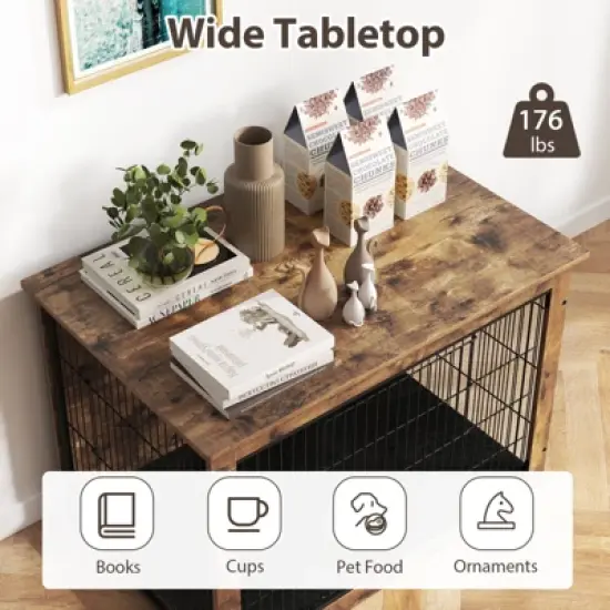 Costway 39&rdquo; Dog Kennel w/ Chew-Resistant Metal Frame & Soft Mat Double Doors Dog Crate End Table image {5}