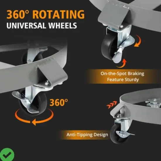 2-Pack 55 Gallon Heavy Duty Drum Dolly - 1250LB Capacity Barrel Cart w/5 Swivel Casters Reinforced Cross Braces & Steel Frame image {3}