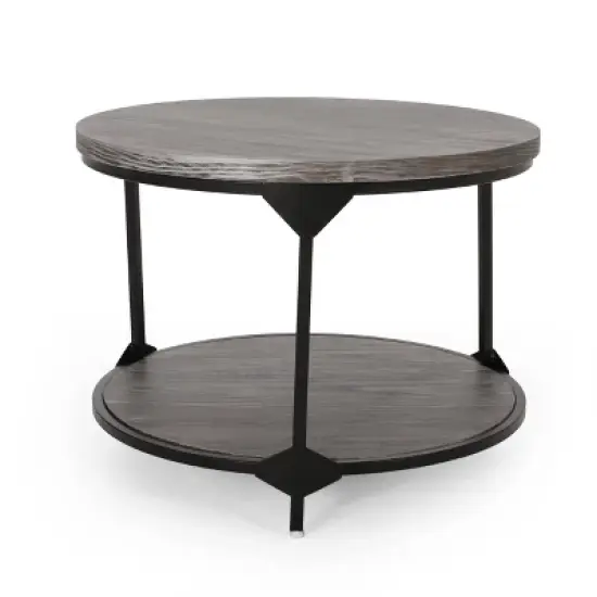 Cedarhurst Modern Industrial Round Coffee Table Gray/Black - Christopher Knight Home: Sturdy Iron Frame, Open Shelf image {3}
