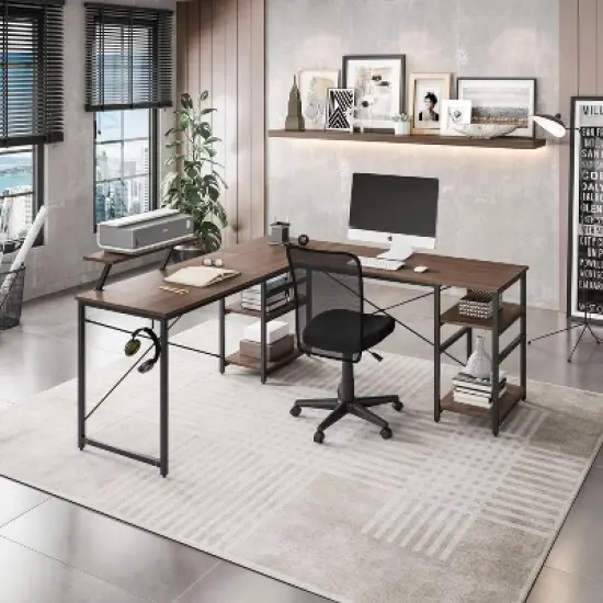 NicBex Gaming Desk Functional L Shaped Desk with Pullout Storage Drawers, Adjustable Open Shelf for Office, Study image {11}