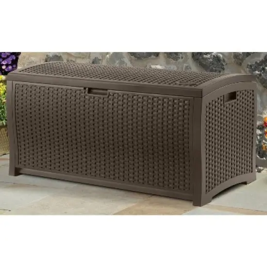 Suncast DBW9200 99 Gallon Outdoor Resin Patio Storage Chest with Handles, Mocha image {4}