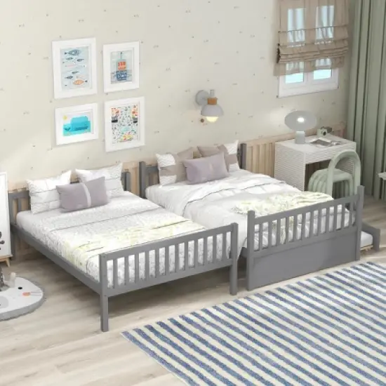 Full Over Full Bunk Bed with Trundle Bed and Ladder-ModernLuxe image {1}