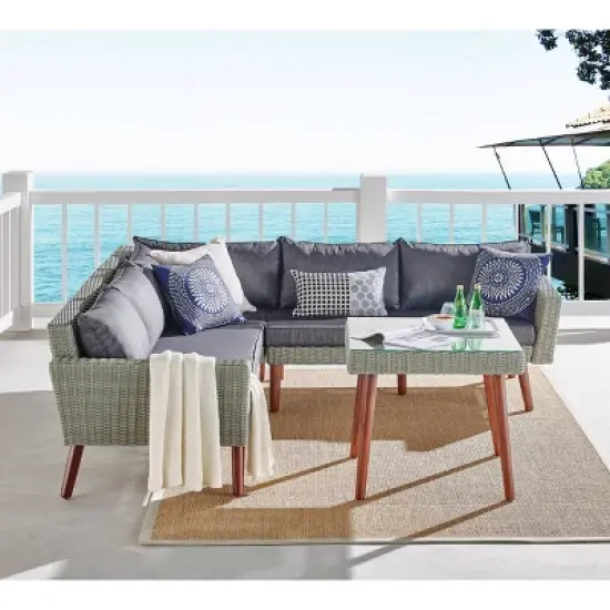 All-Weather Wicker Albany Outdoor Corner Sectional Sofa Gray - Alaterre Furniture image {9}