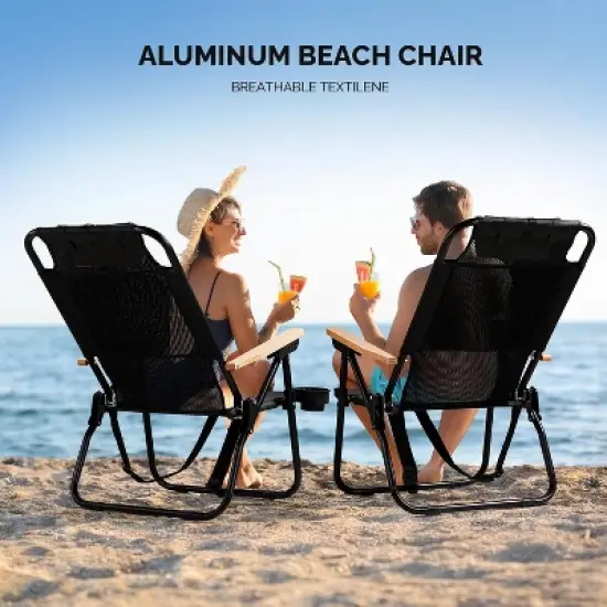 VINGLI Premium Lightweight Backpack Beach Chair with 4-Position, Cup Holders, Textilene Beach Chair for Adults, Camping Chairs Outdoor image {3}