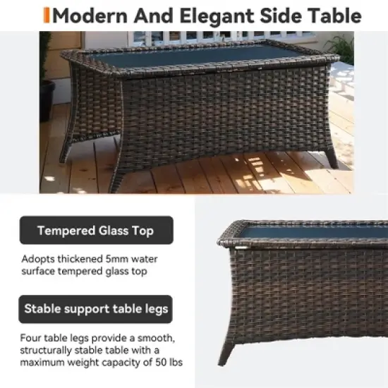 Gymojoy Outdoor Patio Sofa Ottoman Table with Swivel Chairs image {10}