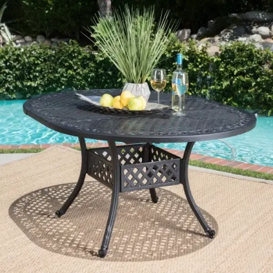 Garden Round Expandable Aluminum Dining Table,4-6 Seater Metal Hammered Finish,Outdoor Backyard Dining Table with Umbrella Hole-Coolbibila image {7}