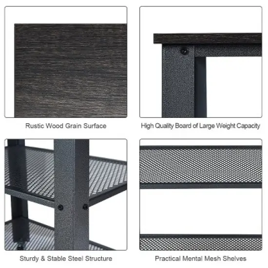 Tangkula Kitchen Utility Cart Industrial Coffee End Table w/Wheels Black/Silver image {4}